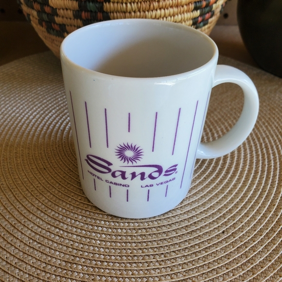 Vintage Las Vegas Sands Hotel Casino Coffee Mug Purple and White Pin Stripe - Picture 1 of 6